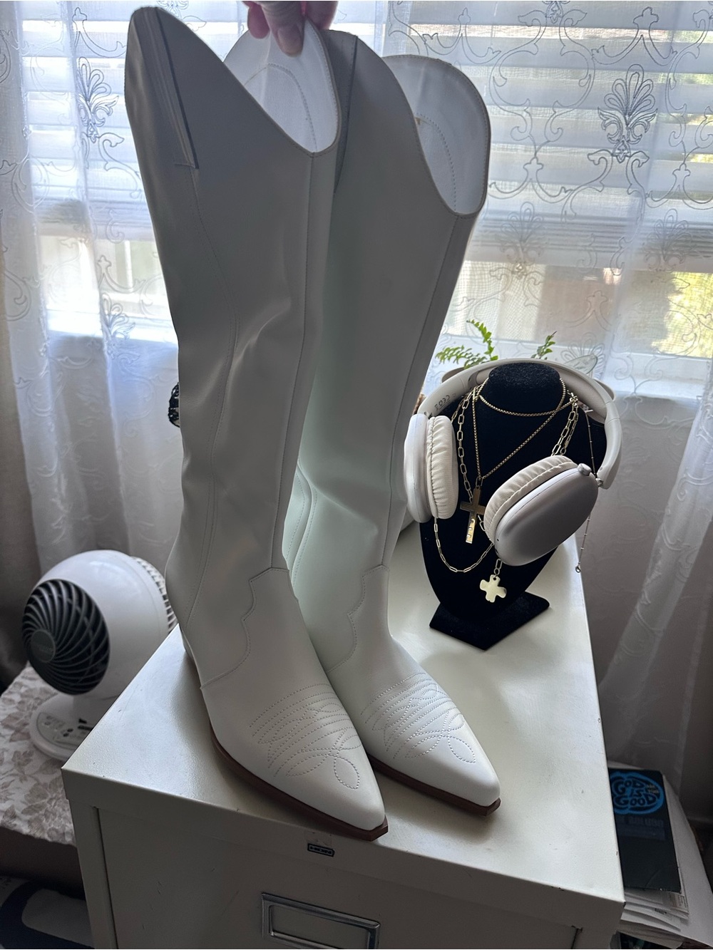 RAYE White Over-the-Knee Pointed-Toe Western Boots